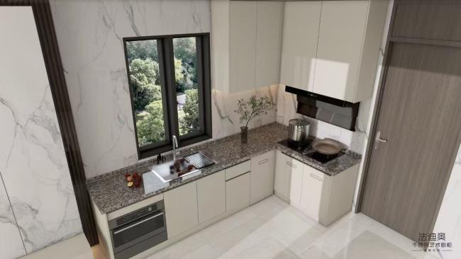 Fadior Modern Beige Stainless Steel L Shaped Kitchen Cabinet With Integrated Appliances - kitchen cabinet overview