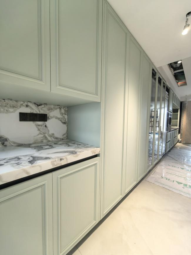 Fadior Full Stainless Steel Custom Kitchen Cabinet - Elegant White & Mint Green, Island Layout - Kitchen Cabinet detail view 8