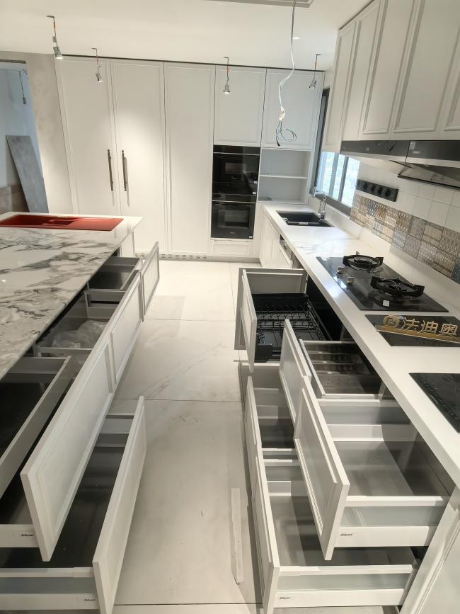 Fadior Full Stainless Steel Custom Kitchen Cabinet - Elegant White & Mint Green, Island Layout - Kitchen Cabinet detail view 2