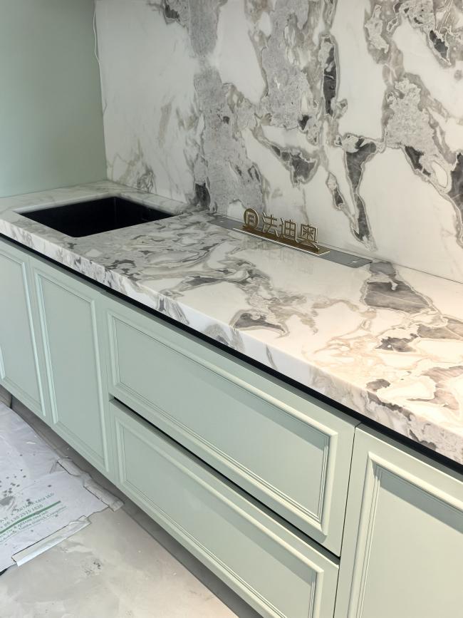 Fadior Full Stainless Steel Custom Kitchen Cabinet - Elegant White & Mint Green, Island Layout - Elevate your kitchen with the the collection Full Stainless Steel Custom with room context