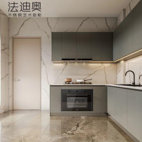 Fadior Full Stainless Steel Modern Gray L-Shaped Kitchen Cabinet with Integrated Storage & Appliance Space - L-shaped layout with interior organization