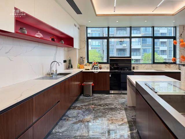 Fadior Multifunctional Wood-Grain Stainless Steel Custom Kitchen Cabinet with Island & Integrated Appliances - feature detail