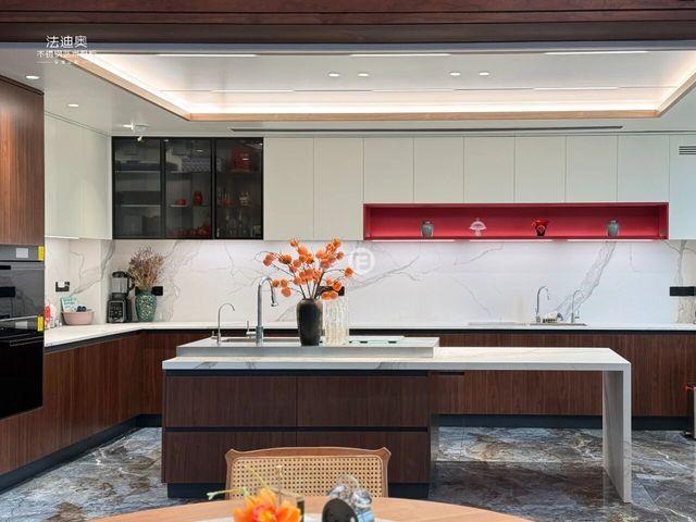 Fadior Multifunctional Wood-Grain Stainless Steel Custom Kitchen Cabinet with Island & Integrated Appliances - interior organization