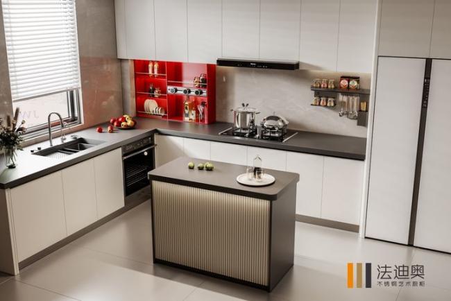 Fadior Full Stainless Steel Custom Kitchen Cabinet - Years Durability, Modern Contrast Color L-Shaped Layout with Smart Storage - Whole-house customization service - Tailored to your space dimensions, storage needs, and design preferences with feature detail