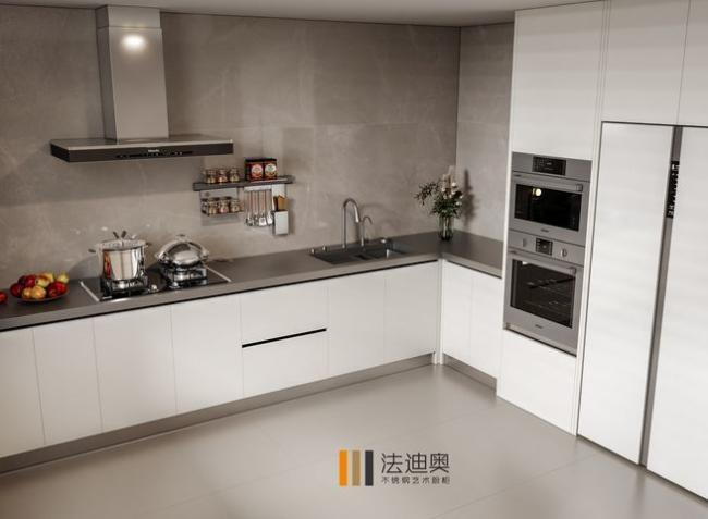 Fadior Full Stainless Steel Custom Kitchen Cabinet - Years Durability, Modern Contrast Color L-Shaped Layout with Smart Storage - kitchen cabinet overview