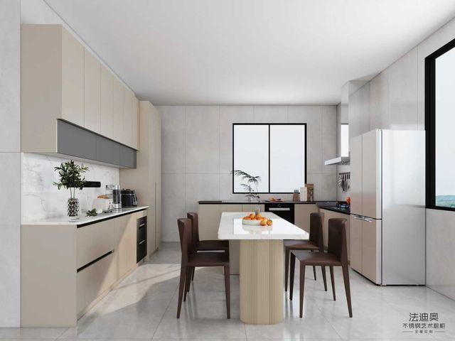 Fadior Full Stainless Steel Custom Kitchen Cabinet - Beige Tones, Open-Concept Layout with Seamless Dining Integration & Durability - Whole-house customization service - Tailored to your space dimensions, lifestyle needs, and design preferences, perfect for open-concept living. with feature detail