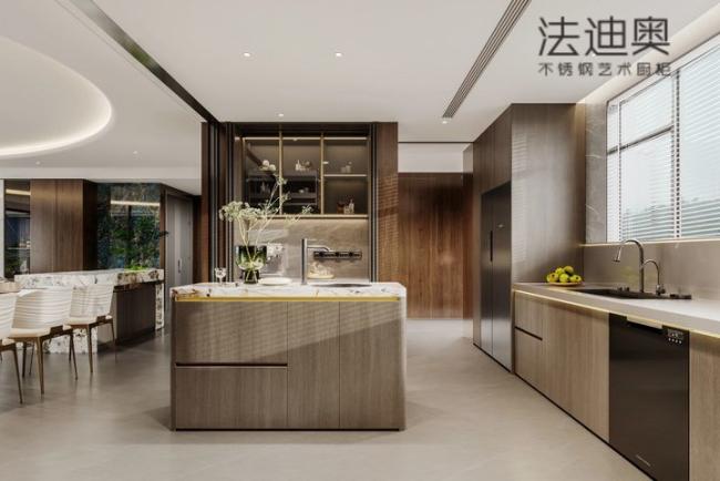 Fadior Stainless Steel Art Kitchen Cabinet - Wood-Tone Aesthetic, Island Layout, Premium Hardware & Custom Storage - Transform your kitchen into a luxury culinary retreat with the with room context