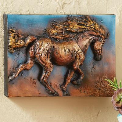 Chine Art métallique de grand mur intérieur personnalisé cheval de course sculpture de décoration murale en bronze à vendre