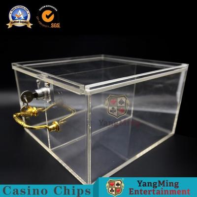 China Transparent Thick Acrylic Two-Grid Chip Box Custom Metal Lock Luxury Version Portable Poker Chip Card Storage Box for sale