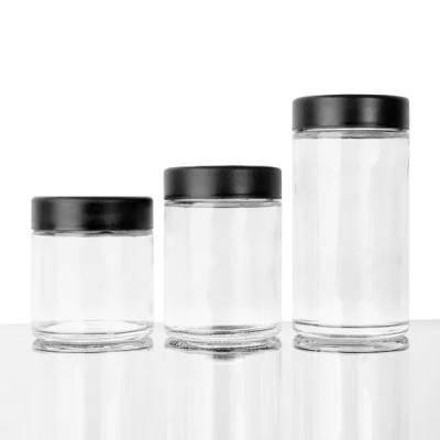 China Cr Lids Glass Concentrate Jars Cr Flint Jar 6 Oz Wide Mouth Glass Jars Black Smooth for sale