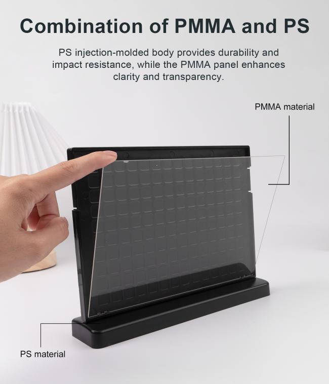 UHOO6257 Factory-Accurate Plastic A6 Size Triangle Pen Holder Stand with Clock & Calendar for Office & School Use