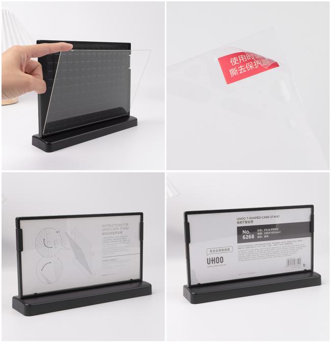 UHOO6257 Factory-Accurate Plastic A6 Size Triangle Pen Holder Stand with Clock & Calendar for Office & School Use