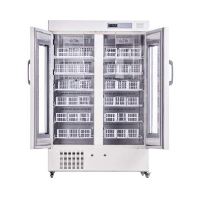 China 658 Liter Double Glass Door Blood Bank Refrigerators with blood basket with sprayed coated outside for sale