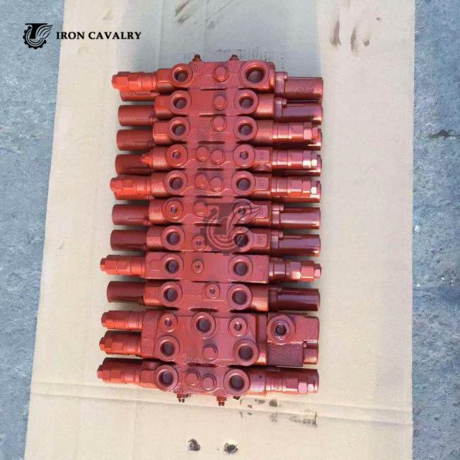 Front perspective of excavator control valve showing port configurations