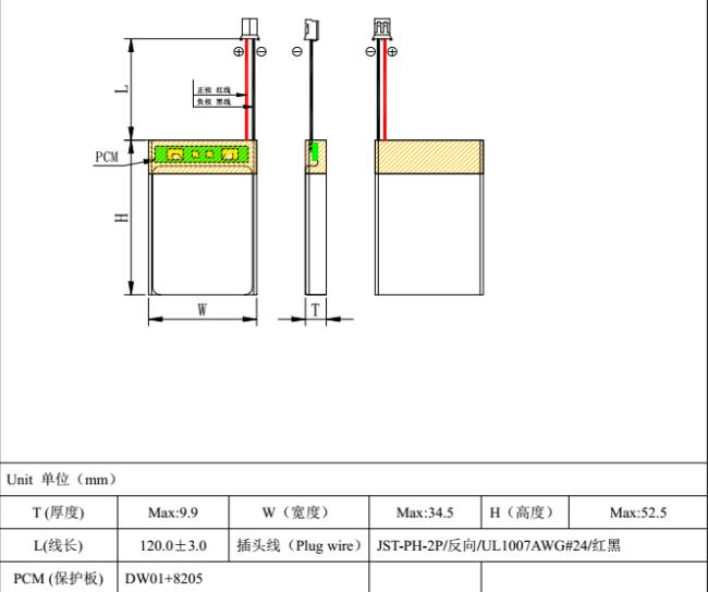 103450 3.7V 1850mAh Rechargeable Lipo Battery IEC62133 UN38.3 MSDS Approved Lithium Polymer Battery