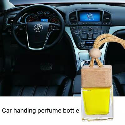 China 10 ml square empty glass handing car perfume bottle with wooden cap for sale