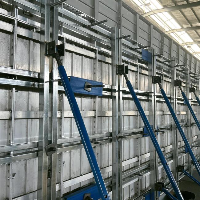 Aluminum Formwork System in use showing panel assembly and concrete structure