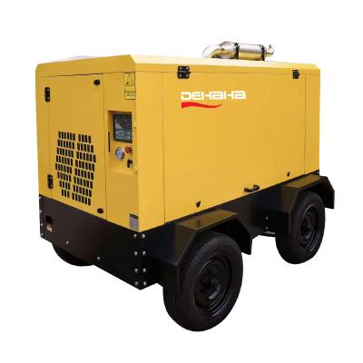 China Industrial Portable Mine Mobile Diesel Powered Air Compressor 18 Bar Four Wheels for sale