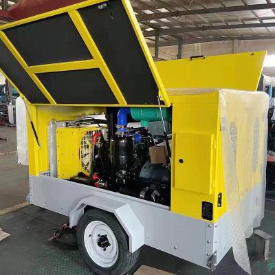 China 4 Wheels Portable Movable Diesel Engine Driven Air Compressor For Mining for sale