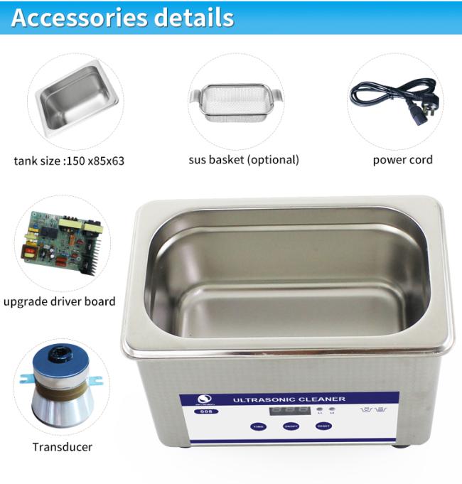 Side view of ultrasonic cleaner displaying compact benchtop design and dimensions
