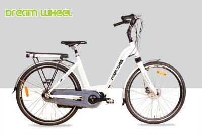 China White 36V 250W Electric Urban Bike , 700C Electric Town Bikes Middle Motor for sale