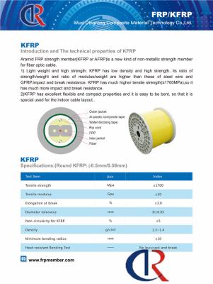 China 0.4mm Aramid FRP KFRP Central Member No Bur Crack Break Tensile Strength≥1700Mpa for sale