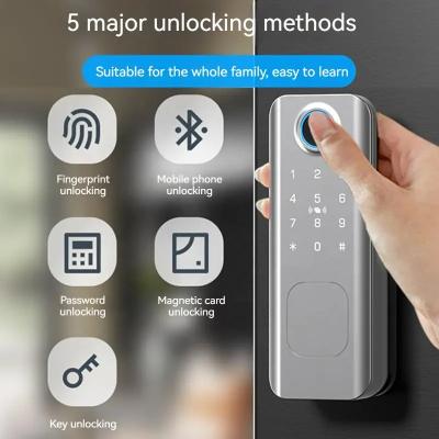 中国 Silver Aluminium Alloy Deadbolt Smart Door Lock Digital Fingerprint Code Card Ekey 販売のため