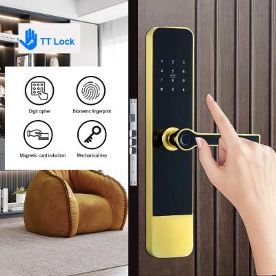 China Apartment Light Gold TTLock Digital Door Lock Biometric Intelligent Smart Door Lock for sale