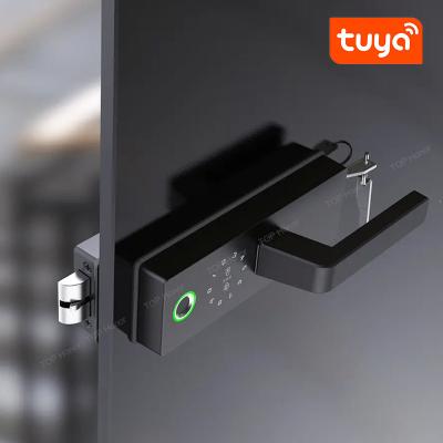 China Office Tuya Wireless Control Smart Glass Door Lock Fingerprint IC Card Access for sale