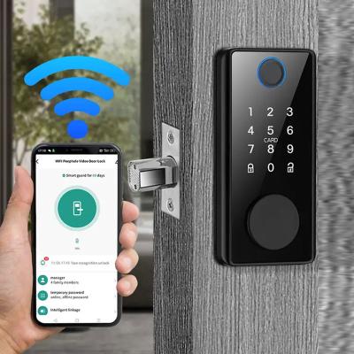 China Impresión digital Cerradura de puerta de alta seguridad contraseña biométrica desbloquear teléfono inteligente acceso a control remoto en venta