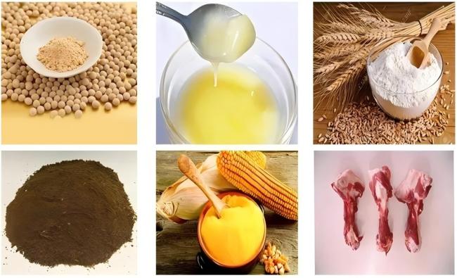 Various raw materials for pet food production