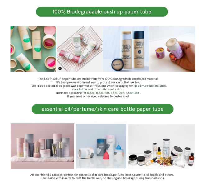 Customized Size White Cardboard Lip Balm Tube 5ml with Wax Paper Lining Push up Paper Tube