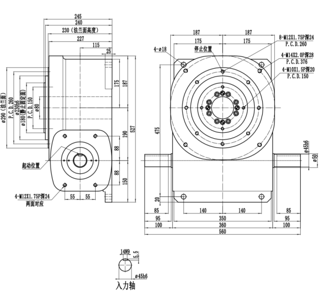 190DA Series Cam Indexer technical diagram
