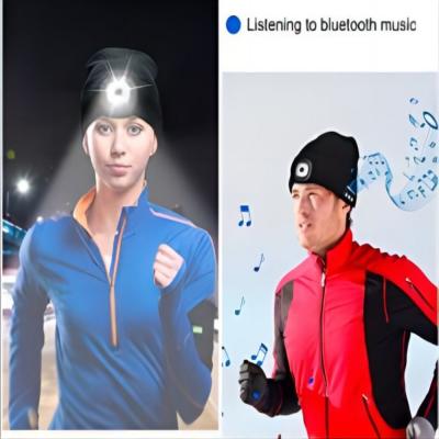 China Unisex Flashlight Bluetooth Hat With Light Wireless Headphones Music Hat for sale
