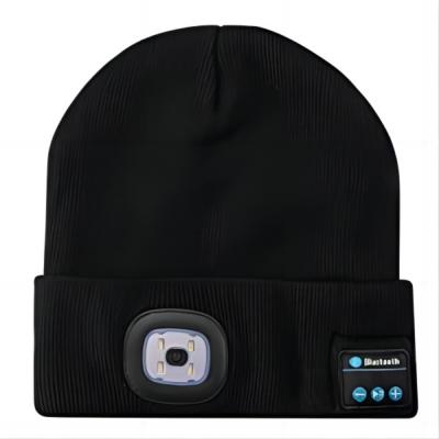 China Unisex LED Beanie With Light USB Rechargable Hands Free 4 LED Headlamp Cap for sale