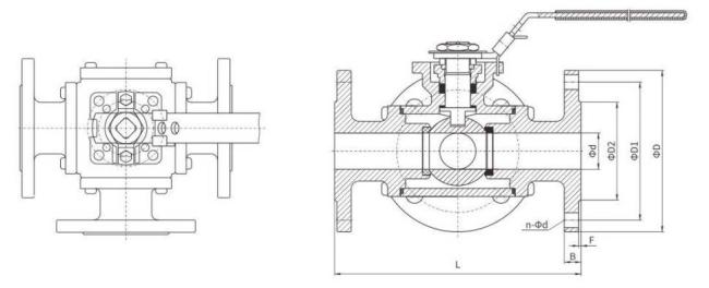 Xtv API Stainless Steel SS304/316 3 Way Flange Ball Valve