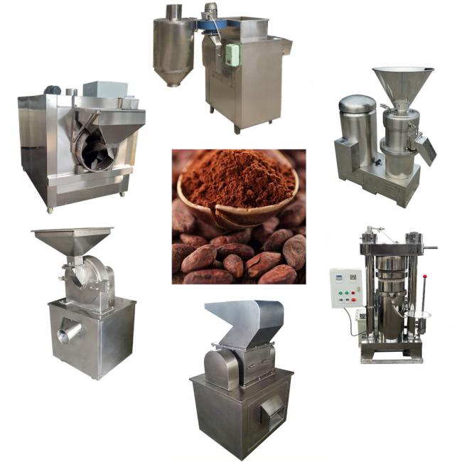 Cocoa Powder Processing Production Line Cocoa Powder Maker Roasting Peeling Milling Crushing Grinding Machine