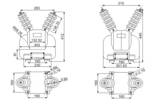 JDZW-10R Voltage Transformer outline dimensions and technical drawing