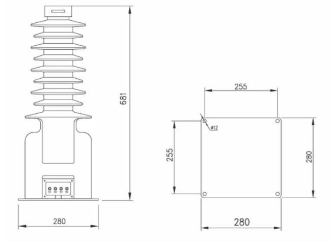 LZZW-35 35kV Current Transformer outline dimensions and installation diagram