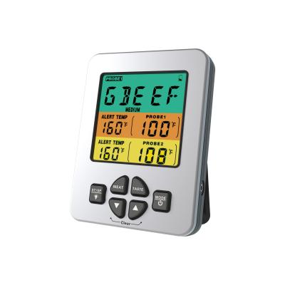 China Food Smoker Dual Digital Probe Thermometer With Lcd Display Three Color for sale