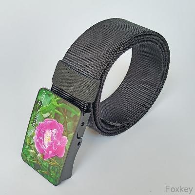 China Nylon Webbing Adjustable Slide Belt Without Holes Gift Logo Full Color Printable for sale