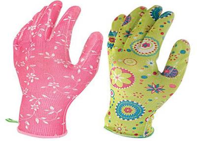 China Flower Printed Floral Gardening Gloves , Nitrile Palm Coated Gloves for sale