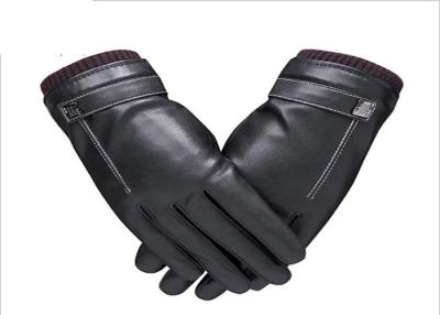 China Thick Mens Leather Gloves Touch Screen Jacquard Technology CE Approved for sale