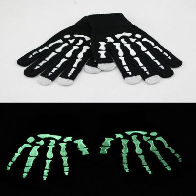 China Noctilucent Skeleton Winter Touchscreen Winter Gloves Hand Skull Warm Mitten for sale