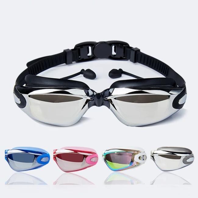 Blue silicone swimming goggles side view