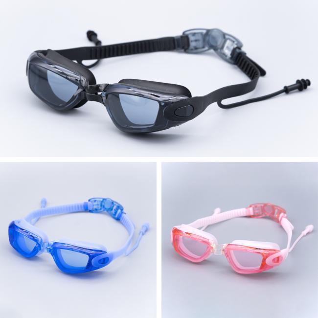 Pink anti-fog swimming goggles side view