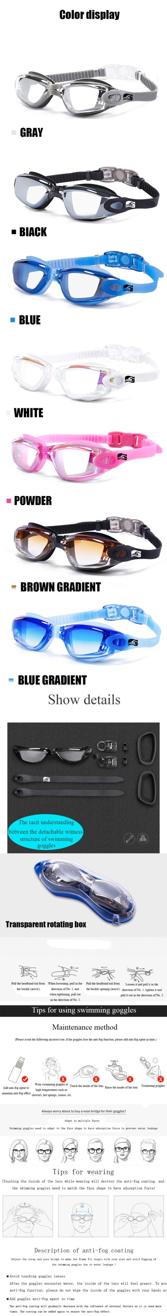Black anti-fog swimming goggles packaging