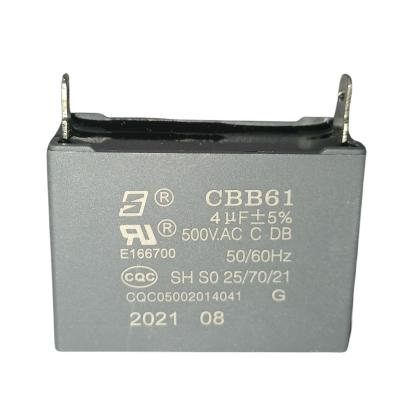 China CBB61 500V 4.0mfd Cooker Hood Capacitor With Plastic Triangle With Location Hole for sale