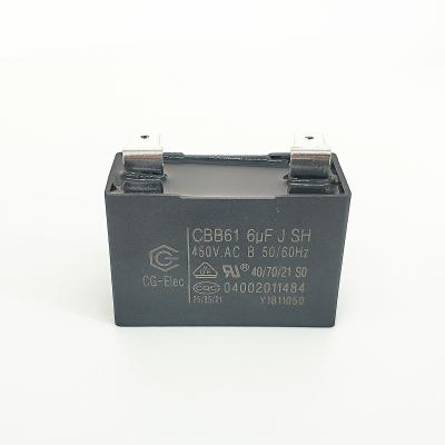 China CBB61 450V 6.0mfd Cooker Hood Capacitor Black Plastic Triangle With Location Hole for sale