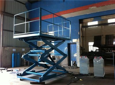 China Cargo Stationary Hydraulic Lift Table Four Safety Handrail 1200mm Double Scissors for sale